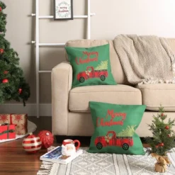 2pk 18"x18" Christmas Truck Embroidered Square Throw Pillow Covers - Design Imports -Christmas Decorations GUEST 00af601b 8215 45a0 987a 17d90e5f1f24