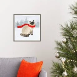 16" X 16" Christmas Cats And Dogs III By Victoria Borges Framed Canvas Wall Art - Amanti Art -Christmas Decorations GUEST 053e8bdd 9d27 479b b48d 970c15b7a668