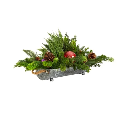 Nearly Natural 24-in Cedar Pine, Pinecones And Ornaments Artificial Christmas Arrangement In Tin Vase 4 Nearly Natural 24-in Cedar Pine, Pinecones And Ornaments Artificial Christmas Arrangement In Tin Vase - Image 2