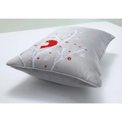 11.5"x18.5" Velvet Christmas Cardinal Lumbar Throw Pillow Gray - Pillow Perfect 4 11.5"x18.5" Velvet Christmas Cardinal Lumbar Throw Pillow Gray - Pillow Perfect - Image 2