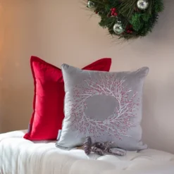 17"x17" Velvet Christmas Wreath Square Throw Pillow Cover Gray - Pillow Perfect 8 17"x17" Velvet Christmas Wreath Square Throw Pillow Cover Gray - Pillow Perfect -Christmas Decorations GUEST 13824970 65e2 45de 8ddf ceead2367c95 1