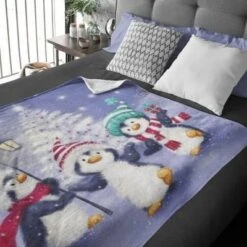 Dawhud Direct 50" X 60" Christmas Penguin Fleece Throw Blanket For Kids And Adults