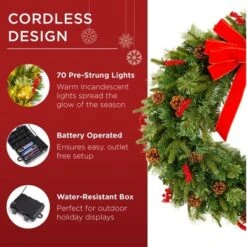 Best Choice Products Pre-Lit Battery Powered Christmas Wreath Decoration W/ PVC Tips, Ribbons -Christmas Decorations GUEST 1b9cd6c1 94f1 4671 a880 34a668b28eb9