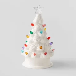6.875" Battery Operated Lit Ceramic Christmas Tree White - Wondershop™