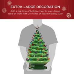 Best Choice Products 24in X-Large Pre-Lit Ceramic Christmas Tree Battery-Powered Decoration W/ LED Light, Timer - Green -Christmas Decorations GUEST 23bf395f 4fae 454b 8111 456acfcb34a8