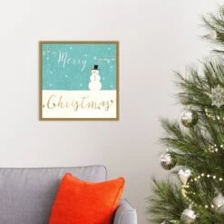 16" X 16" Merry Christmas Snowman By Veronique Charron Framed Canvas Wall Art - Amanti Art -Christmas Decorations GUEST 2cbabcca e294 4251 a2dd 4c16c7e9ecab