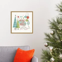 16" X 16" Merry And Bright Christmas Tree Square By Janelle Penner Framed Canvas Wall Art - Amanti Art -Christmas Decorations GUEST 3b553ffd 9fab 4a49 a34a 8561343bc009