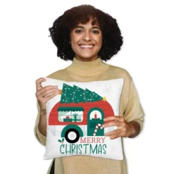 Big Dot Of Happiness Camper Christmas - Red And Green Holiday Party Home Decorative Canvas Cushion Case - Throw Pillow Cover - 16 X 16 Inches -Christmas Decorations GUEST 3bdd35a7 a8ef 4bb8 83da 07fb4aa0a50e