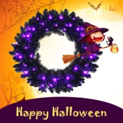 Costway 24inch Pre-lit Christmas Halloween Wreath Black W/ 35 Purple LED Lights -Christmas Decorations GUEST 3c89622f d273 4e9a 8ccd 27814afb77f3