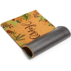 Okuna Outpost Happy Holidays Coco Coir Non Slip Christmas Doormat For Outdoor Entrance, Christmas Decor, 17 X 30 In -Christmas Decorations GUEST 3edd4bdd b7a2 437d bdee f290fd276ff3
