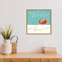 16" X 16" Let It Snow Christmas Sleigh By Veronique Charron Framed Canvas Wall Art - Amanti Art -Christmas Decorations GUEST 45615550 4919 4f74 b12f 11b5853e216c
