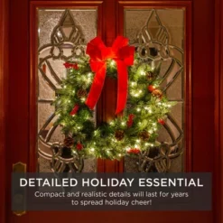 Best Choice Products Pre-Lit Battery Powered Christmas Wreath Decoration W/ PVC Tips, Ribbons -Christmas Decorations GUEST 474b04a3 c634 41a7 b49f 0c4e8a3235c8