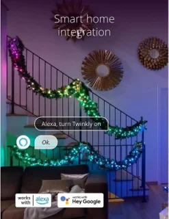 Twinkly Pre-Lit Garland App-Controlled LED Artificial Christmas Garland With 50 RGB+W (16 Million Colors + Warm White) LEDs. 9 Feet. Green Wire. -Christmas Decorations GUEST 47bf0972 459e 4e8d befb 18a2f3bd1c56