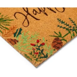 Okuna Outpost Happy Holidays Coco Coir Non Slip Christmas Doormat For Outdoor Entrance, Christmas Decor, 17 X 30 In -Christmas Decorations GUEST 4bcd21ec 9608 4dea 8b65 fd60ecaf800a