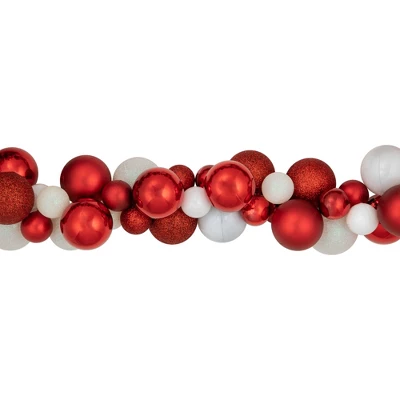 Northlight 6' Red And White 3-Finish Shatterproof Ball Christmas Garland 5 Northlight 6' Red And White 3-Finish Shatterproof Ball Christmas Garland - Image 3
