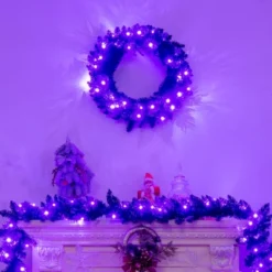 Costway 24inch Pre-lit Christmas Halloween Wreath Black W/ 35 Purple LED Lights -Christmas Decorations GUEST 4eb79c5b 07d1 4a54 83c0 253d6ec48a7a