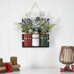 Nearly Natural 17-in Holiday Assorted Christmas Pine Hanging Three Piece Mason Jar Artificial Arrangement Wall Art Décor -Christmas Decorations GUEST 5127cf87 76d1 48cf 83a2 155a05e2cd8d