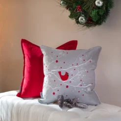 17"x17" Velvet Christmas Cardinal Square Throw Pillow Cover Gray - Pillow Perfect 8 17"x17" Velvet Christmas Cardinal Square Throw Pillow Cover Gray - Pillow Perfect -Christmas Decorations GUEST 5405be17 165e 48c5 ad87 80281ab740e0 1