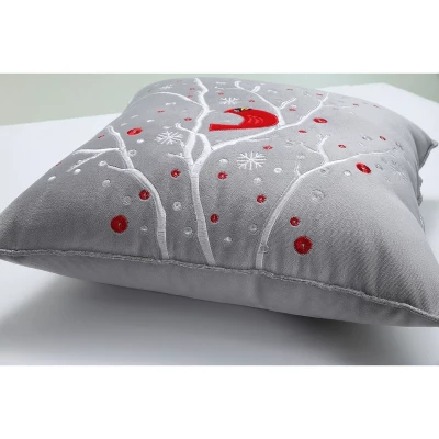 17"x17" Velvet Christmas Cardinal Square Throw Pillow Cover Gray - Pillow Perfect 4 17"x17" Velvet Christmas Cardinal Square Throw Pillow Cover Gray - Pillow Perfect - Image 2