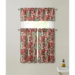 Kate Aurora Christmas Noel Complete Semi Sheer Kitchen Curtain Tier & Valance Set