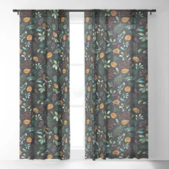 Ninola Design Christmas Botanical Charcoal Single Panel Sheer Window Curtain - Society6