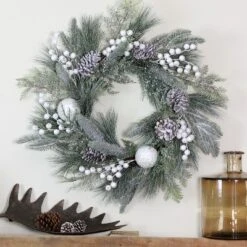 Northlight Frosted Mixed Pine And Pine Cone Artificial Christmas Wreath, 24-inch, Unlit -Christmas Decorations GUEST 69ae29b7 53ae 47e6 b3f2 942c4ad9c428