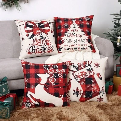 Trinity Buffalo Plaid Christmas Tree Deer Sock Bell Throw Pillow Covers 4 Trinity Buffalo Plaid Christmas Tree Deer Sock Bell Throw Pillow Covers - Image 2