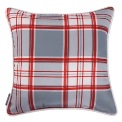 18"x18" 'Merry Christmas' Plaid Square Throw Pillow Gray/Red/White - Pillow Perfect