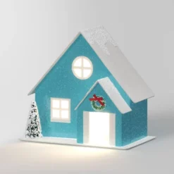 12pc Battery Operated Glittered Paper Christmas Village Set With Bottle Brush Trees And Snowmen - Wondershop™ White/Pink/Blue -Christmas Decorations GUEST 72bf1001 c78d 454b a5be 74d5504979eb