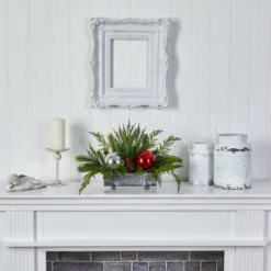 Nearly Natural 18-in Holiday Winter Cedar Pine Artificial Table Christmas Arrangement With Ornaments, Home Décor -Christmas Decorations GUEST 756cc2d0 85ee 4148 868d 77d37c903c08