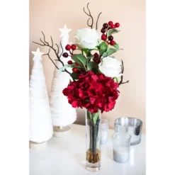 Merry Christmas Rose Hydrangea Arrangement - Nearly Natural