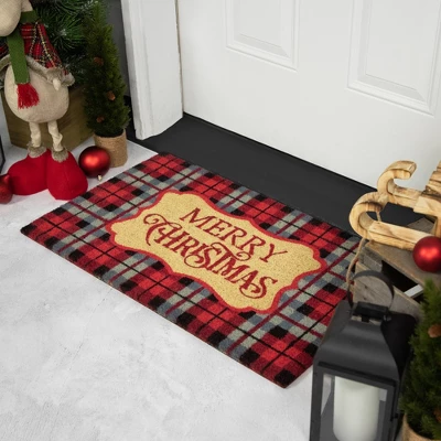 Northlight Red And Black Plaid "Merry Christmas" Rectangular Doormat 18" X 30" 4 Northlight Red And Black Plaid "Merry Christmas" Rectangular Doormat 18" X 30" - Image 2