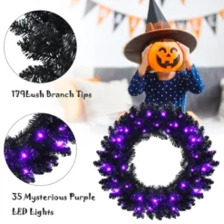 Costway 24inch Pre-lit Christmas Halloween Wreath Black W/ 35 Purple LED Lights -Christmas Decorations GUEST 85214db2 1085 4f89 84e1 a9f9f4375213