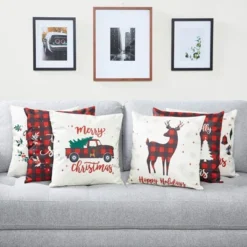 Farmlyn Creek 6 Pack Red Plaid Christmas Throw Pillow Covers Case 18 X 18 Inch