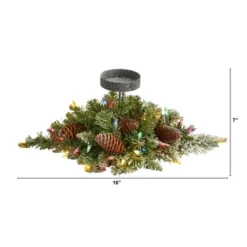 Nearly Natural 16-in Flocked Artificial Christmas Pine Candelabrum With 35 Multicolored Lights And Pine Cones