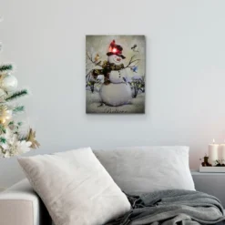 Northlight LED Lighted Snowman And Bird Friends Christmas Canvas Wall Art 15.75" X 11.75"