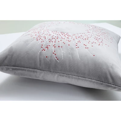 17"x17" Velvet Christmas Wreath Square Throw Pillow Cover Gray - Pillow Perfect 4 17"x17" Velvet Christmas Wreath Square Throw Pillow Cover Gray - Pillow Perfect - Image 2