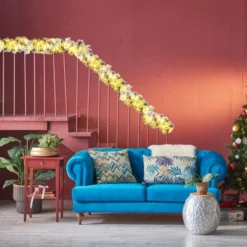 Costway 9ft Pre-lit Snowy Christmas Garland W/ Berries Poinsettia Flowers Timer -Christmas Decorations GUEST 94ed6696 6848 45a5 8e9b 69bb88df42af