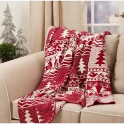 50"x60" Reindeer And Christmas Tree Knit Throw Blanket Red - Saro Lifestyle -Christmas Decorations GUEST 955a8fd7 a8d8 4a59 9f19 eb2629a0416d