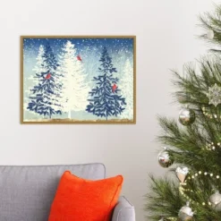 24" X 18" Snow Christmas Trees By PI Studio Framed Canvas Wall Art - Amanti Art -Christmas Decorations GUEST 981976f5 2c80 408c 8180 276d2a03f3e0