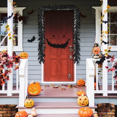 Costway 9ft Pre-lit Christmas Halloween Garland Black W/ 50 Purple LED Lights 4 Costway 9ft Pre-lit Christmas Halloween Garland Black W/ 50 Purple LED Lights - Image 2