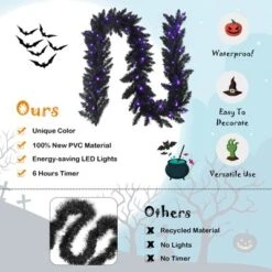 Costway 9ft Pre-lit Christmas Halloween Garland Black W/ 50 Purple LED Lights 18 Costway 9ft Pre-lit Christmas Halloween Garland Black W/ 50 Purple LED Lights -Christmas Decorations GUEST ae5e825d b3a5 4437 b5f2 53f7020f1a55