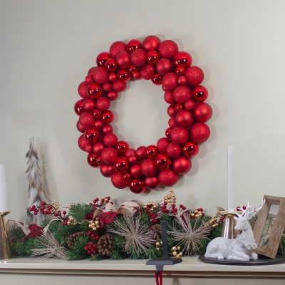 Northlight Red 3-Finish Shatterproof Ball Christmas Wreath, 36-Inch, Unlit 3 Northlight Red 3-Finish Shatterproof Ball Christmas Wreath, 36-Inch, Unlit
