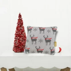 C&F Home 20" X 20" Deer Scarf Christmas Holiday Knitted Throw Pillow -Christmas Decorations GUEST b045eb56 bbae 4fa1 bd61 c20d86920f3e