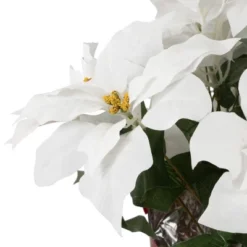 Northlight 14.5" White Artificial Christmas Poinsettia With Red Wrapped Base -Christmas Decorations GUEST b30c5383 87ee 4b8b 988f e99ff5d1cd87