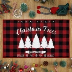 Trinity Plaid White Christmas Tree Non-Slip Decorative Doormat, 17" X 29" -Christmas Decorations GUEST b40ab121 51e7 4028 bec5 72f7e98767de