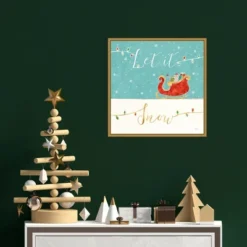 16" X 16" Let It Snow Christmas Sleigh By Veronique Charron Framed Canvas Wall Art - Amanti Art -Christmas Decorations GUEST b8606eab 6994 4cff bb2c f1a1d503fc1a