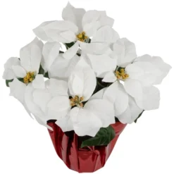 Northlight 14.5" White Artificial Christmas Poinsettia With Red Wrapped Base -Christmas Decorations GUEST b90db057 65d5 493c 9476 f2cded499663