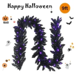 Costway 9ft Pre-lit Christmas Halloween Garland Black W/ 50 Purple LED Lights 13 Costway 9ft Pre-lit Christmas Halloween Garland Black W/ 50 Purple LED Lights -Christmas Decorations GUEST ba032631 ea21 447a 8b06 2b7e197009e6