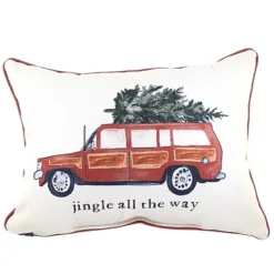 Christmas 19.0" Jingle All The Way Pillow. Station Wagon Tree Home Decor Little Birdie The Little Birdie - Decorative Pillow